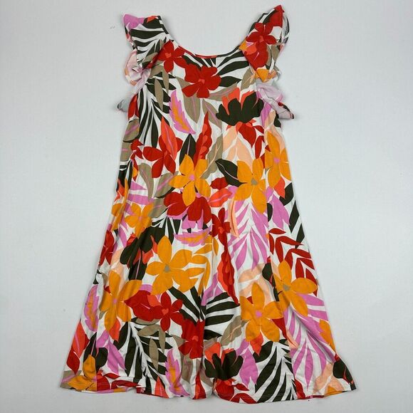 LOFT Multicolor Floral Ruffle A-Line Dress Sleeveless Flutter Sleeve Sz XS - Picture 4 of 10